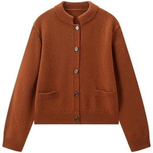 太平鸟高品质全羊毛针织开衫25冬季新款个性罗纹圆领宽松毛衫外套