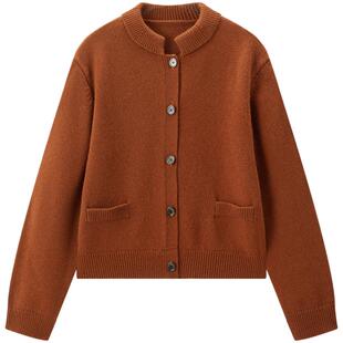 太平鸟高品质全羊毛针织开衫25冬季新款个性罗纹圆领宽松毛衫外套