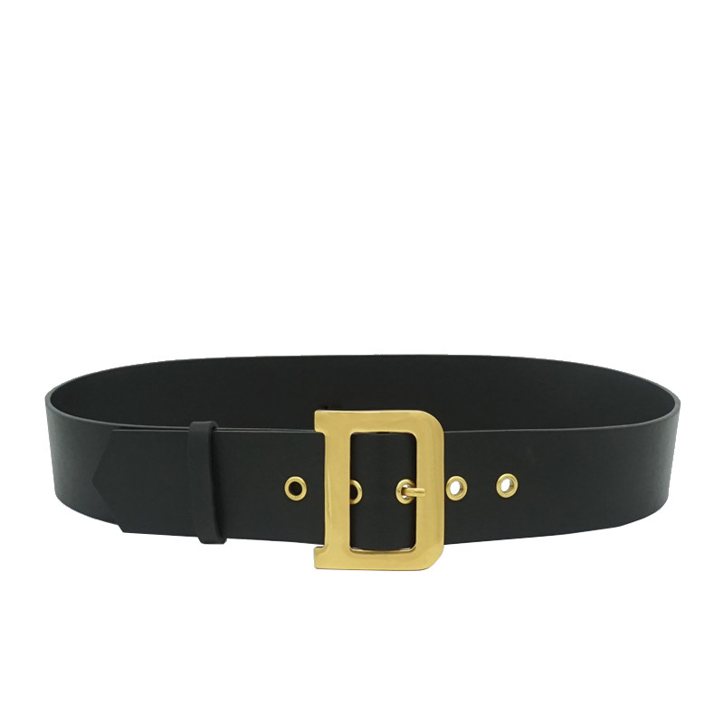 d字女士腰带头层牛皮优雅方针扣装饰连衣裙大衣腰封时尚红宽腰带