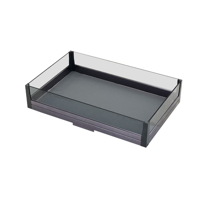 米司库锅具碗碟拉篮钢化玻璃储物平篮缓冲抽屉工具篮平开门四边篮