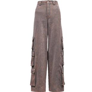 ONLY冬季休闲通勤高腰口袋工装直筒休闲裤子|124314006