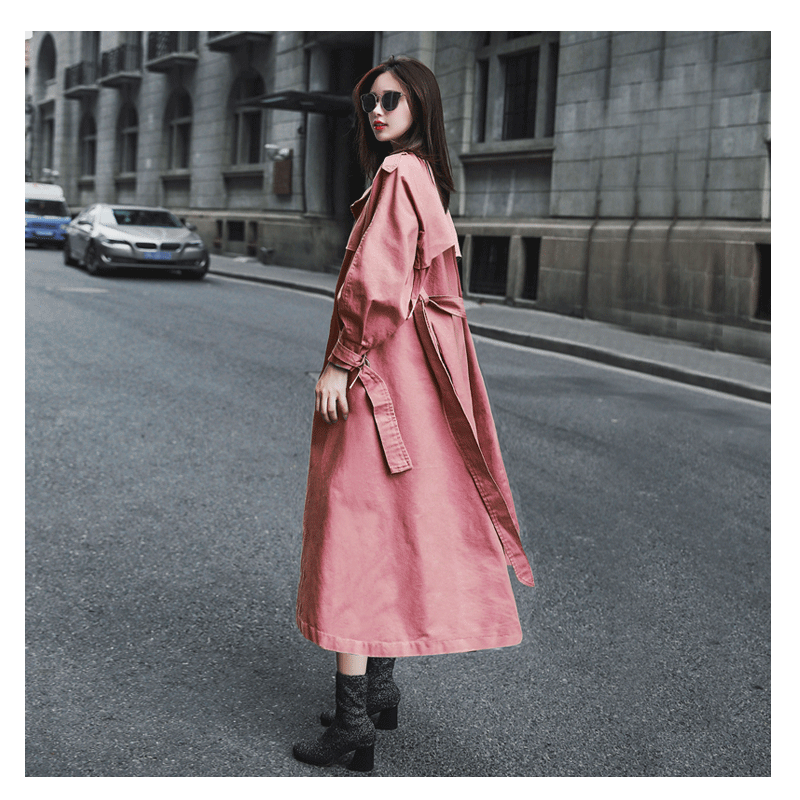 2020春装新款潮皮粉色风衣女中长款流行chic大衣薄款外套高端大气