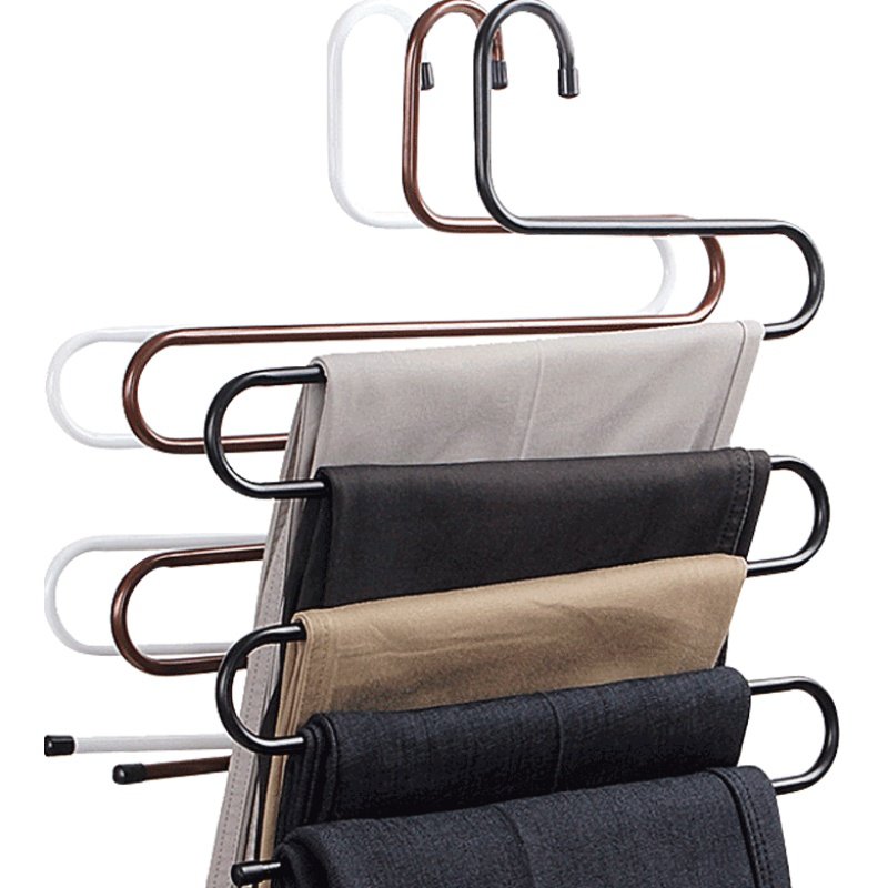 龙衣堂省空间5层多功能防滑铁艺裤架 s形多层架 衣柜裤挂裤夹收纳