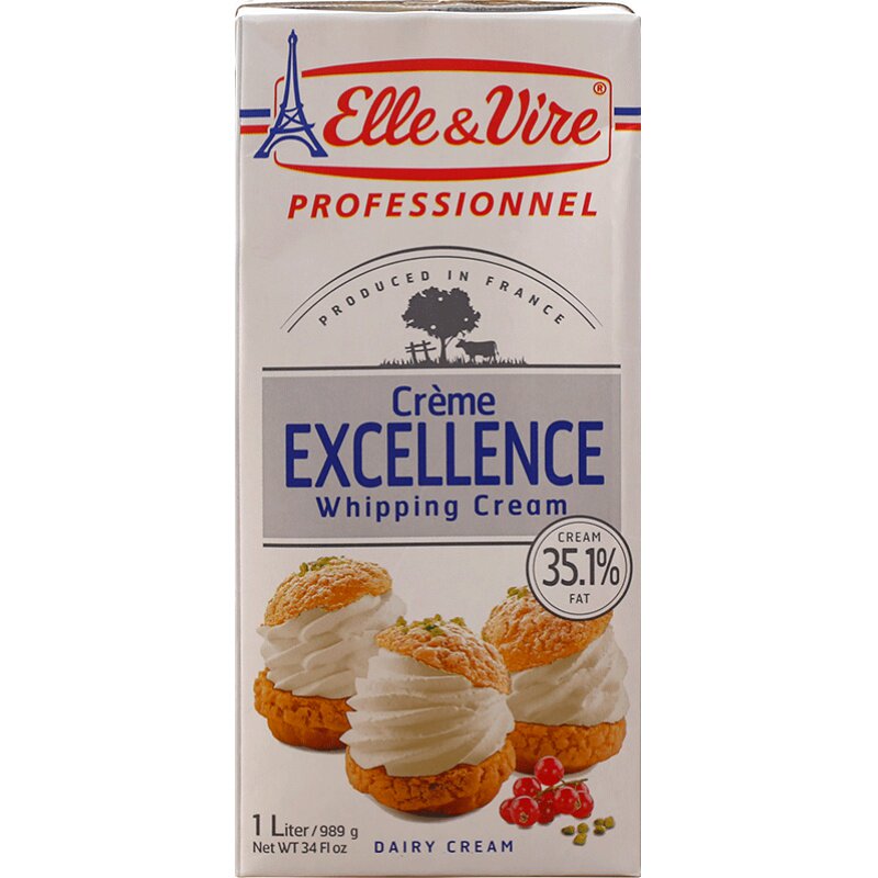 爱乐薇铁塔淡奶油1l法国进口动物性鲜稀奶油家用烘焙蛋糕裱花原料