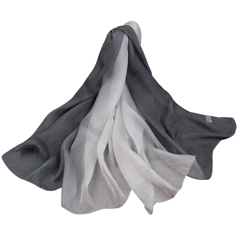 上海故事灰色桑蚕丝丝巾女士长款旗舰店真丝百搭围巾长条春秋薄款