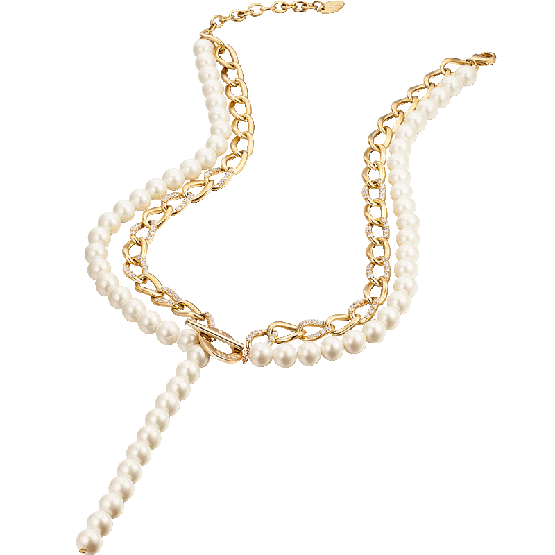 glam everx akiiiko明星同款环形人造珍珠链条项链欧美锁骨链