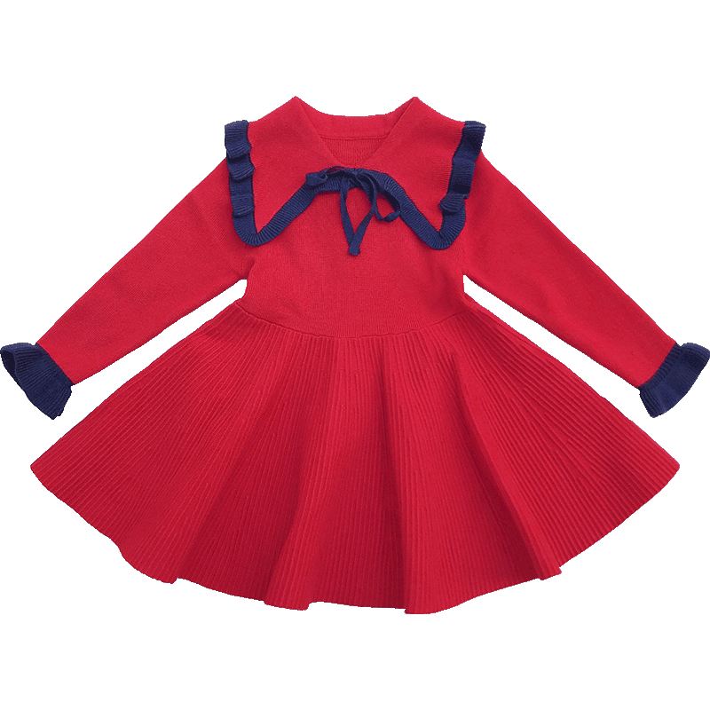 女童秋装针织连衣裙2020中小童宝宝洋气公主裙子秋冬学院风毛衣裙