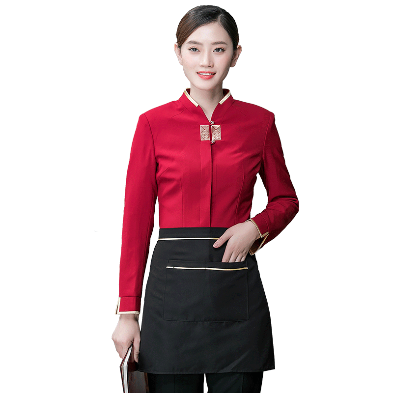中式服务员工作服长袖秋冬装女酒店饭店餐饮中餐厅火锅店套装服装