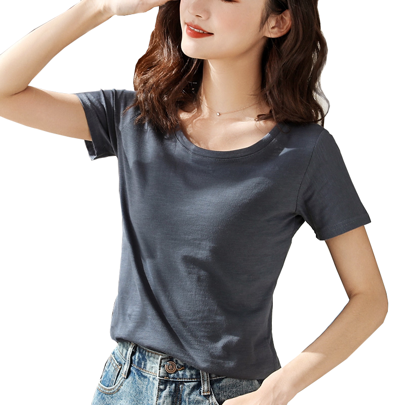 竹节棉t恤女短袖宽松夏季女装2020新款潮纯棉白色打底衫大码上衣