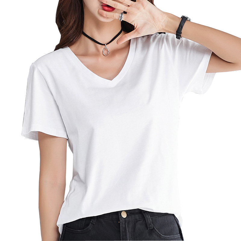 纯棉短袖t恤女夏季2020新款女装宽松白色圆领体恤纯白打底上衣潮