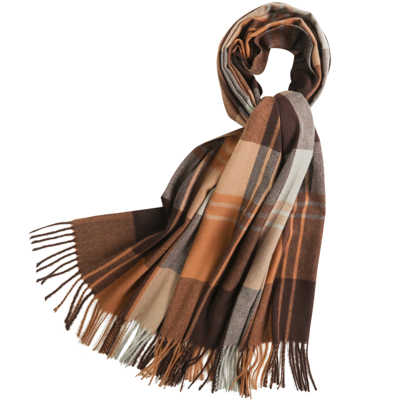 上海故事圣诞节礼物咖色仿羊毛羊绒围脖冬天百搭咖啡色围巾女冬季