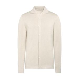 SUITSUPPLY秋季砂砾色棉桑蚕丝混纺长袖Polo开襟衫