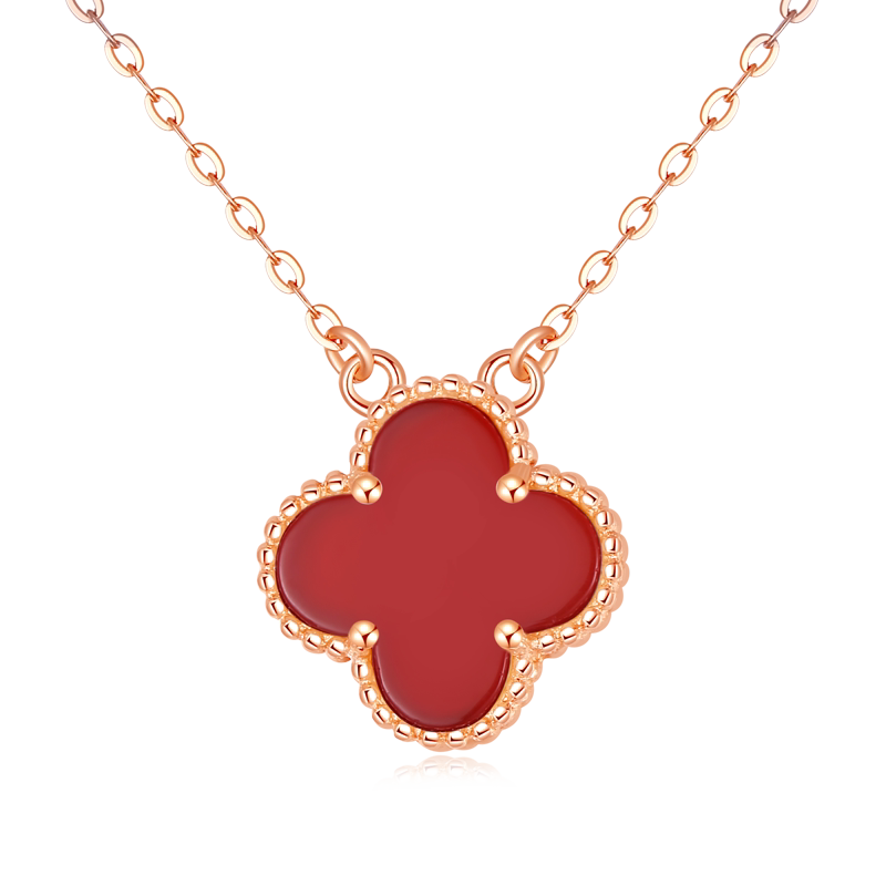 925银四叶草项链女纯银锁骨链18k玫瑰金彩金潮网红色四叶草吊坠女