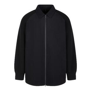 速写男装秋冬新款休闲宽松毛呢夹克时尚设计感外套拼接简约上衣潮