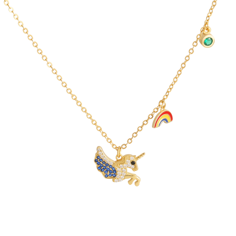 日韩2020新款潮彩虹颈链女精致少女心转运独角兽锁骨链网红项链 - 左