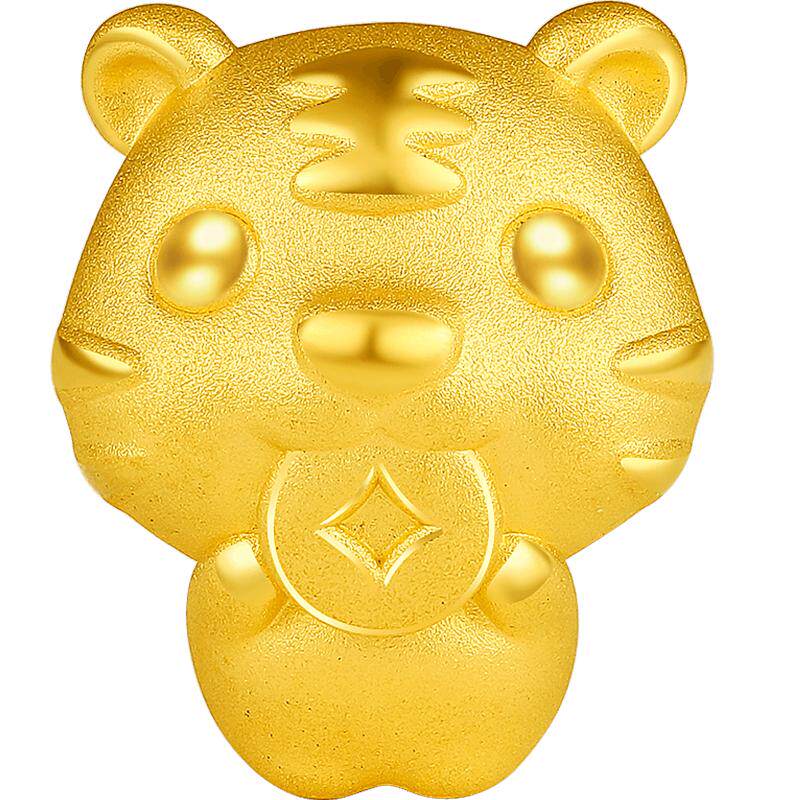 周大生黄金转运珠3d硬金生肖虎年本命年小老虎金饰足金手链生日礼