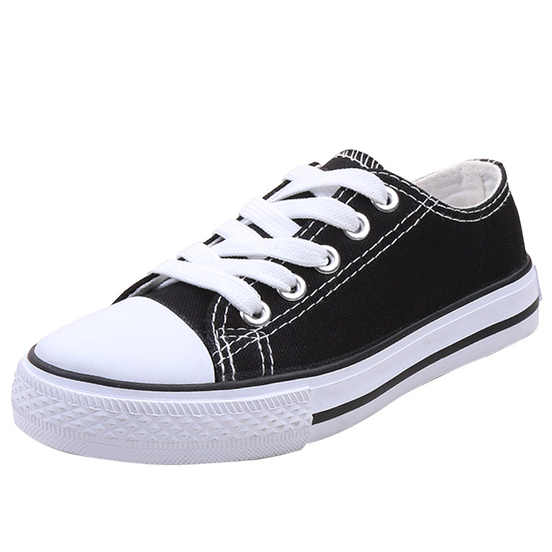 儿童亲子休闲鞋大童低帮帆布鞋男童女童系带黑白布鞋学生平底童鞋
