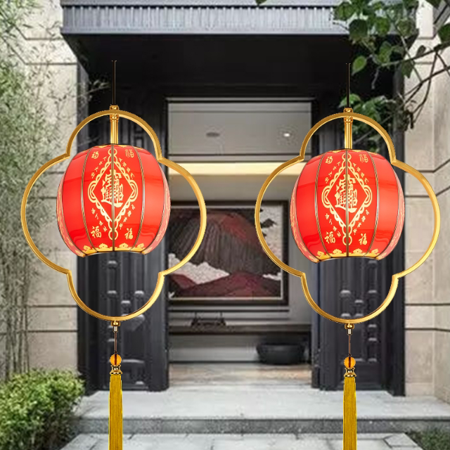 全铜乔迁2022年新款大红结婚led吊灯阳台大门口防水小灯笼太阳能