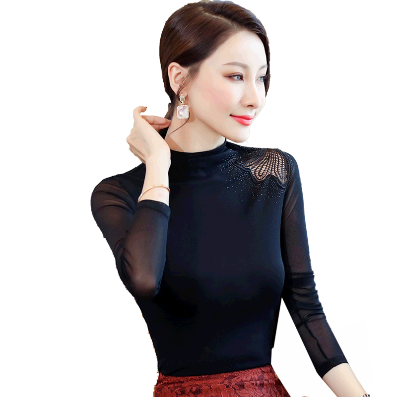网纱打底衫女薄款长袖纱衣内搭秋冬2019新款洋气百搭上衣高领小衫