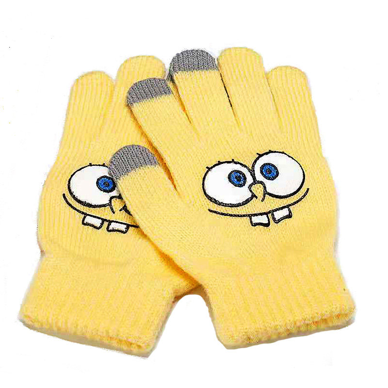 触屏手套女冬可爱韩版卡通手套男保暖加绒潮学生骑行防寒针织手套