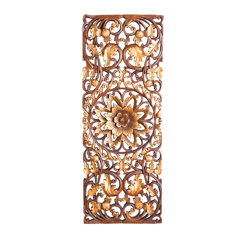 泰国木雕墙饰镂空雕花板东南亚风格客厅墙面装饰挂件玄关实木壁挂-优