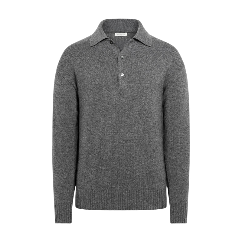 25秋冬新品SUITSUPPLY-中灰色羊绒长袖Polo针织衫