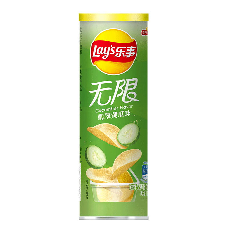 乐事薯片桶装无限翡翠黄瓜味104g休闲食品网红零食膨化小吃下午茶
