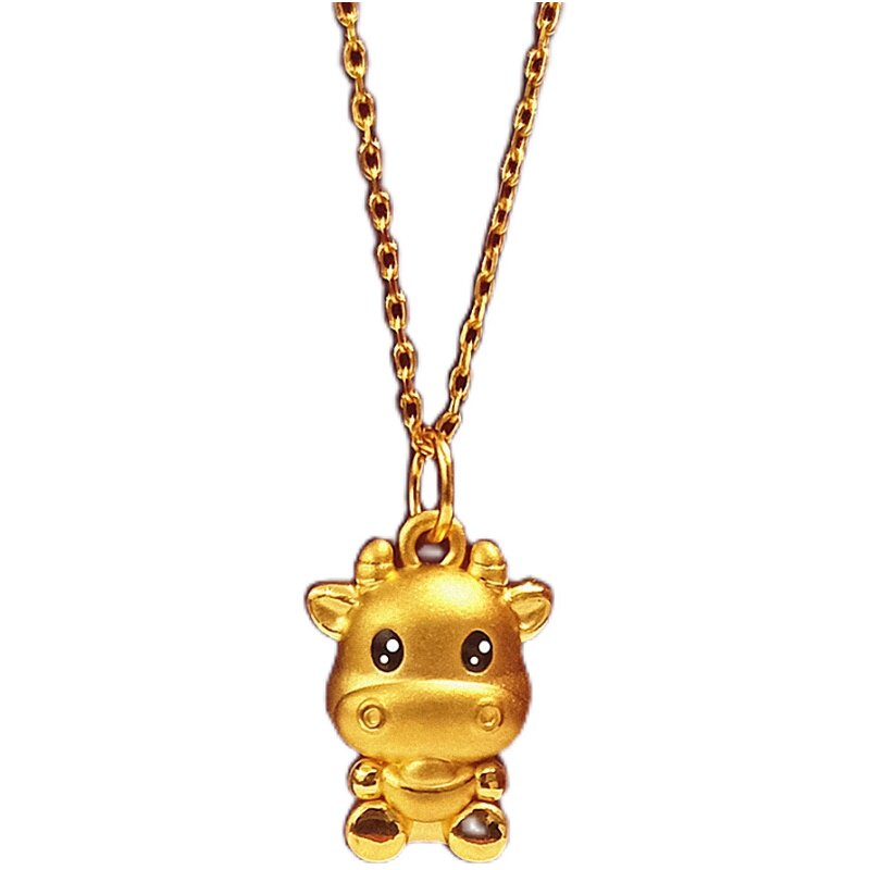 香港lucky bull潮吉牛项链女黄金锁骨链纯银生肖牛本命年吊坠个性