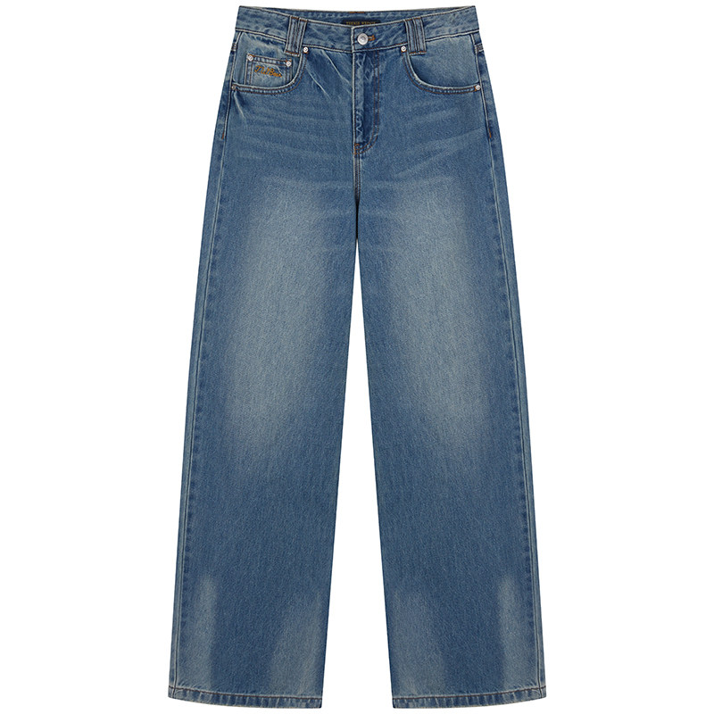 TeenieWeenie小熊女装牛仔裤秋冬季舒适宽松简约刺绣长裤直筒裤