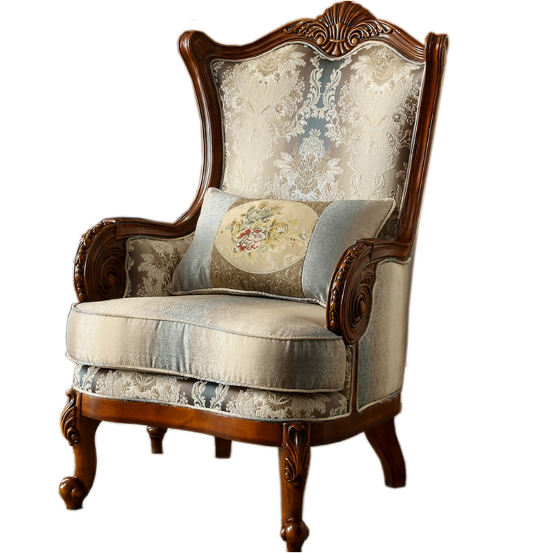 欧式实木老虎椅客厅单人沙发布艺美式休闲靠背椅书房卧室沙发椅子
