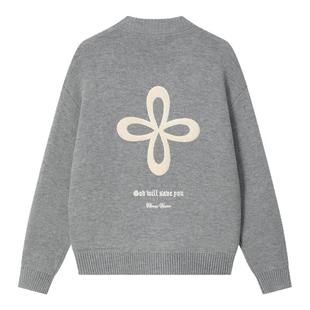 CLIMAX VISION慵懒风毛巾绣十字花百搭针织开衫毛衣中性风外套