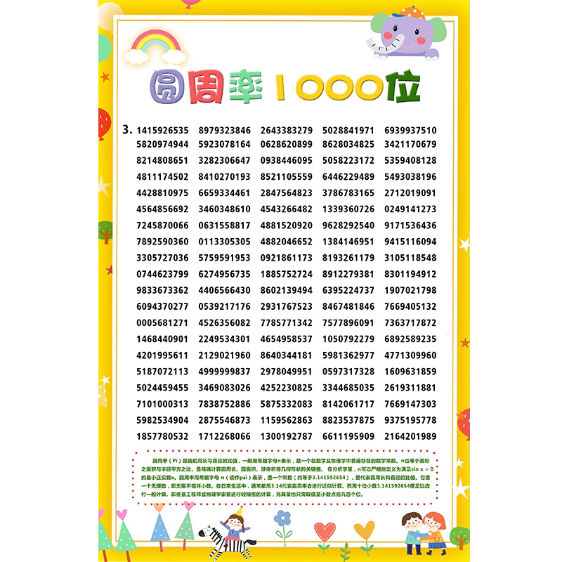 数学圆周率几何记忆力训练墙贴智力开发海报挂图派π常数3.14115