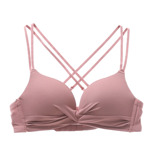 舒适美背款女士蕾丝边细肩带交叉美体内衣 无钢圈bra薄款运动背心