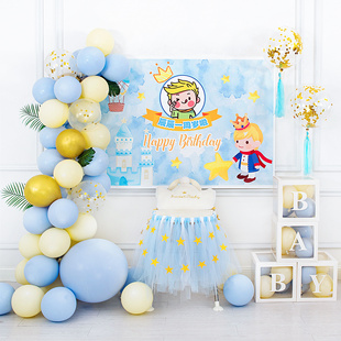 男孩宝宝1一周岁生日布置装饰百日宴满月马卡龙蓝色气球链背景墙2