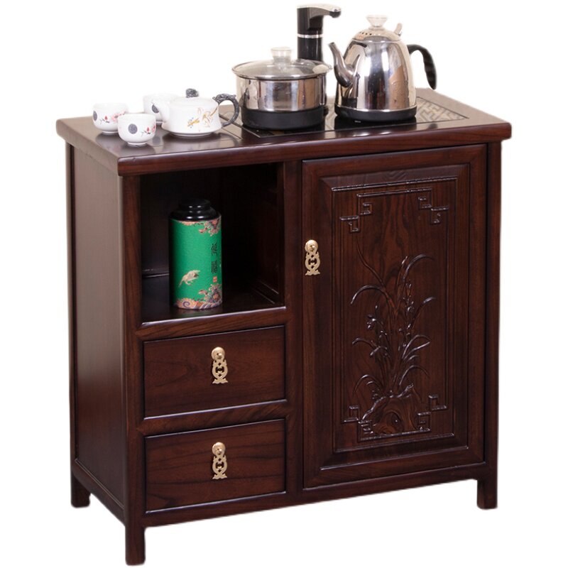 茶水柜实木茶边柜下置水桶家用饮水机客厅榆木茶叶柜办公室烧水柜