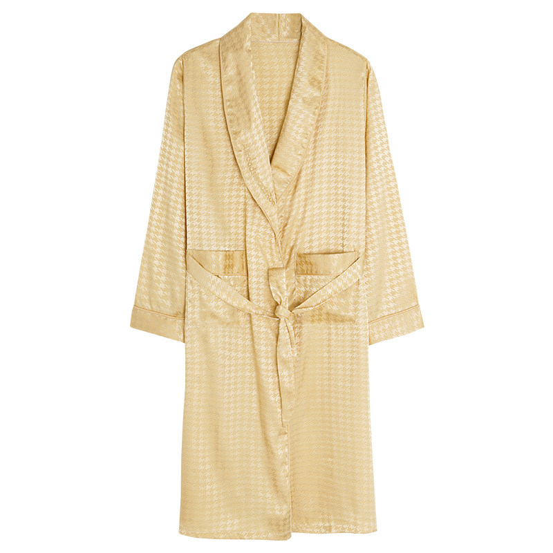 睡袍女冰丝春秋季长袖带腰带薄款浴袍加大码中长款纯色睡衣家居服