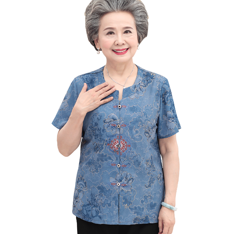 奶奶夏装短袖中老年人女妈妈两件套装60岁70老人衣服太太夏季服装