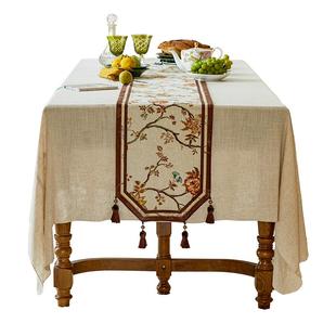 蜡笔派花蔓枝条桌旗法式复古轻奢高端氛围感餐桌盖布边柜盖布茶旗