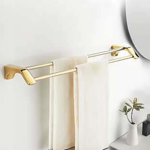 浴室毛巾架轻奢金色毛巾杆加长单杆挂架卫生间凉毛巾的架子免打孔