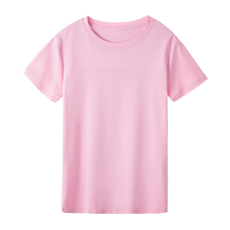 丝光棉t恤女夏粉色短袖修身简约纯色基础款2020新款纯棉内搭体恤