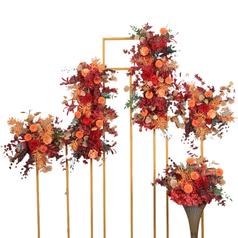 婚庆路引花艺套系婚礼堂成品花红色系舞台背景花艺花排排花路引花