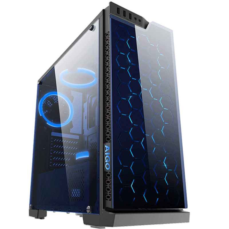 aigo/爱国者炫影台式机电脑机箱游戏水冷主机箱玻璃前面板大侧透
