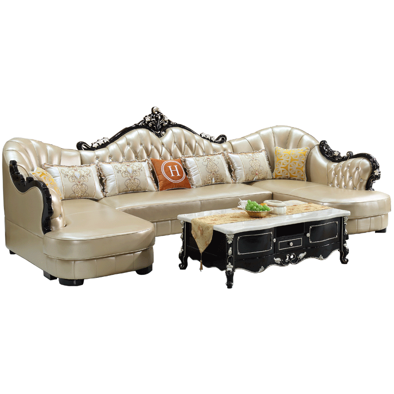 彤庭家具欧式u型沙发 黑檀色双贵妃简约进口真皮客厅新古典沙发