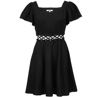 ONLY2025夏季新款法式腰部镂空设计心形领口短袖黑色白色连衣裙女