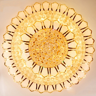 欧式客厅灯大气金色水晶灯圆形LED莲花吸顶灯具主卧室灯餐厅灯饰