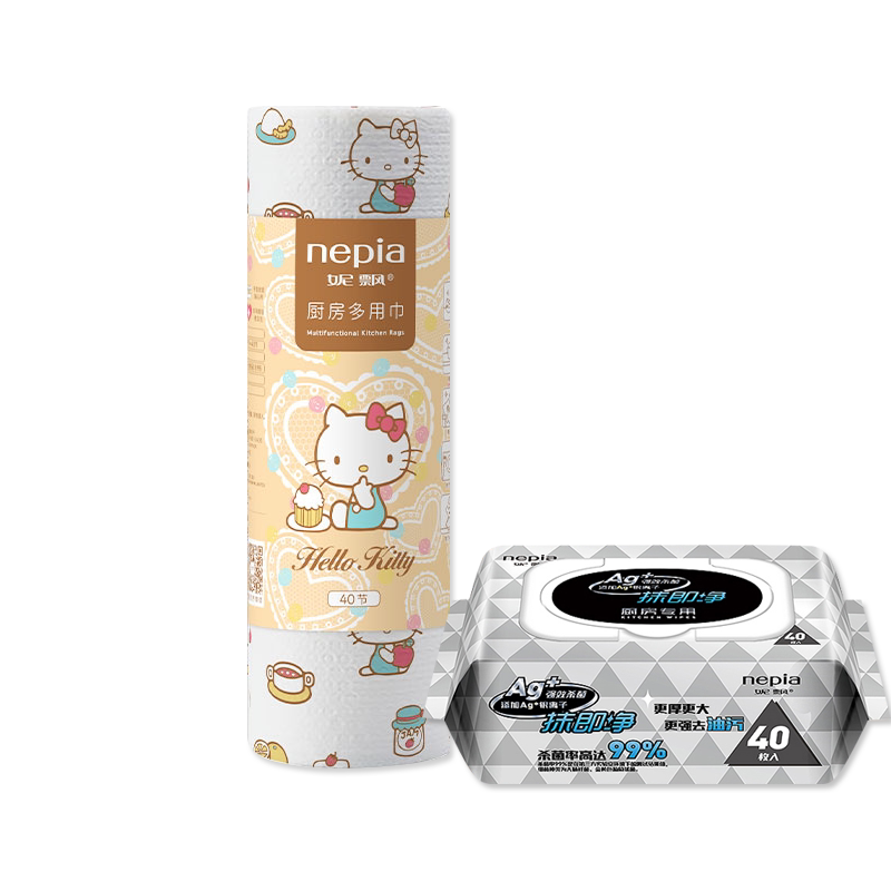 妮飘厨房湿巾纸40抽可吸水吸油厨房多用巾 40节懒人抹布家用实惠