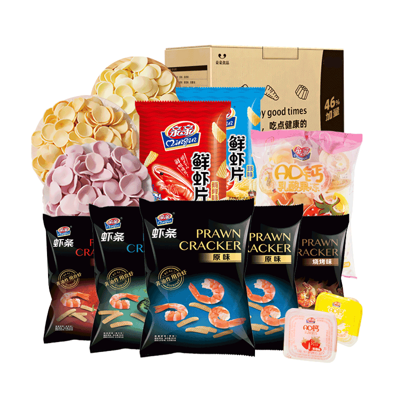 【清仓特价】亲亲虾条大包超大小零食鲜虾片果肉果冻整箱休闲食品