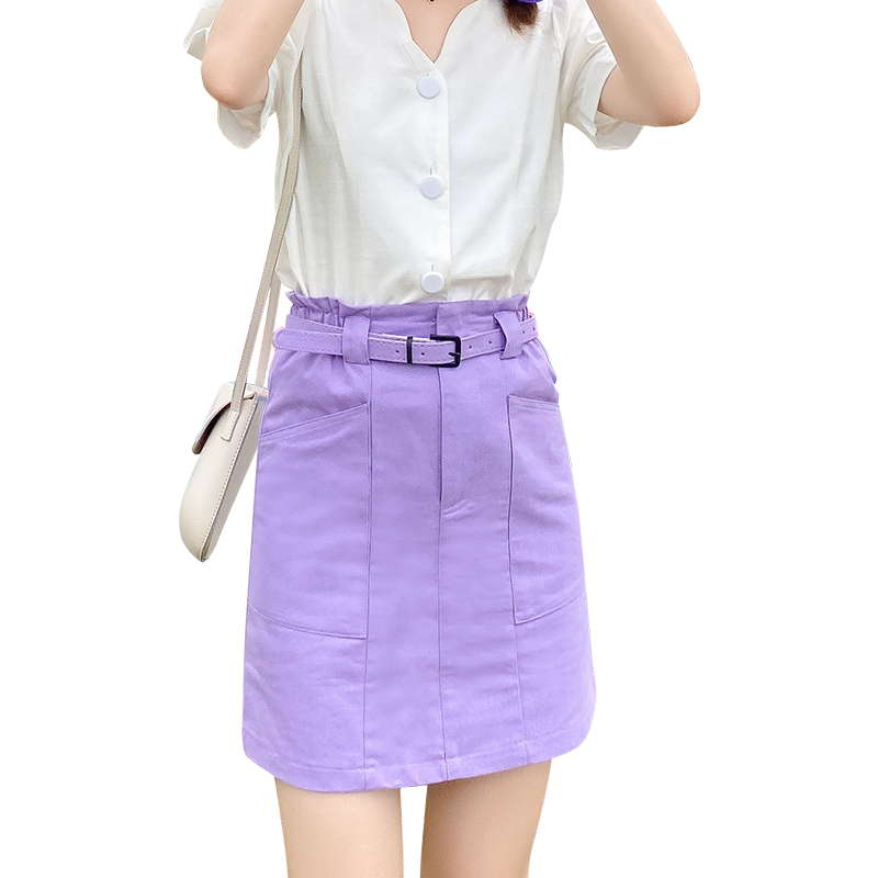 半身裙2020夏季新款紫色短裙女包臀裙牛仔裙高腰a字裙半身裙女夏