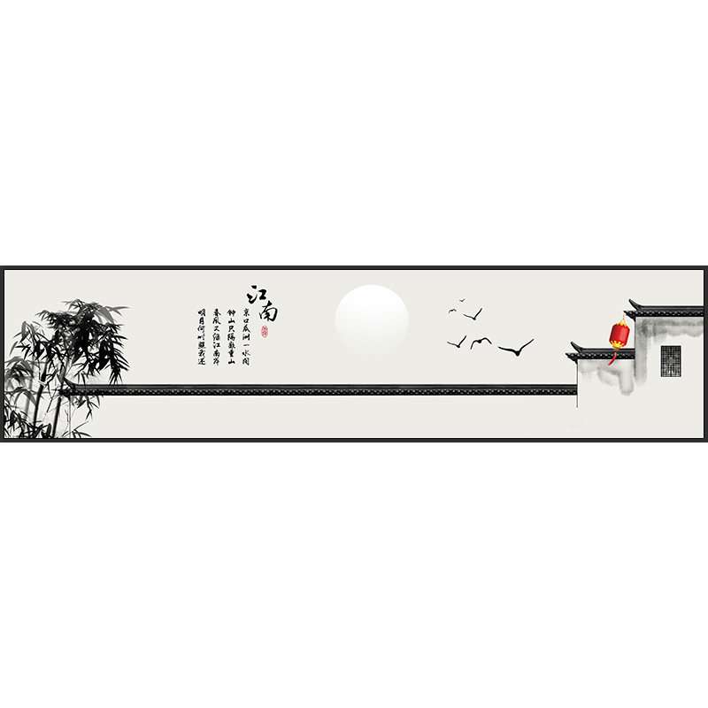 新中式客厅沙发背景墙装饰画马头墙禅意古风徽派建筑卧室床头壁画