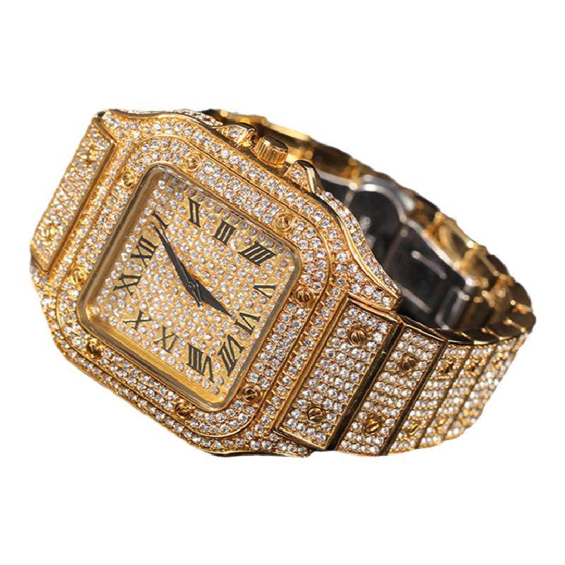 hiphop满钻手表方形大表盘嘻哈镶钻石英表时尚个性超闪男士腕表潮